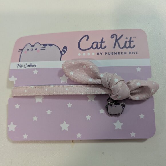 Cat Kit by Pusheen Cat / Small Dog Collar - Pink with White Stars, Bow, & Charm - Picture 1 of 2